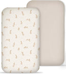 Muslin Bedside Bassinet Sheets 2 Pack, 33x20 Fitted Ultra Soft & Breathable Bedside Sleeper Sheets, Ideal for Baby Girl and Boy, Perfect for Newborns (Hopping Bunnies & Beige) by TinyTreasures Baby Boutique