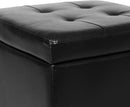 Adeco 17.7" Leather Ottoman with Wheels, Black Square Rolling Ottoman with Storage, Upholstered Button Tufted Vanity Stool with Hinged Lid for Living Room, Bedroom, Dorm by CozyNest Decor