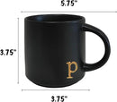 COLLECTIVE HOME - Black Monogram Ceramic Mugs, 15 oz Golden Initial Coffee Cups, Elegant Alphabet Tea Mugs, Personalized Halloween Mug with Gift Box, Perfect for Office and Home Décor (p) by CozyNest Decor