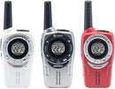 Cobra ACXT360 Water Resistant Walkie Talkies – Rechargeable, 22 Channels, Long Range 25-Mile Range Two-Way Radios 3-Pack, White, Silver and Red by TinyTreasures Baby Boutique