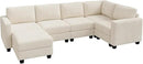 HONBAY U-Shaped Corduroy Sectional Couch with 6 Seaters Modular Sectional Sofa with Storage Ottoman Sectional Couches for Living Room, Beige by CozyNest Decor