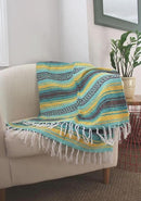 Del Mex Classic Mexican Blanket, Large Authentic Woven Falsa Throw (70"x50"), Artisan Southwest Décor for Beach, Yoga, Outdoors (Teal/Yellow) by CozyNest Decor