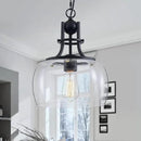 WUZUPS Chandelier Rustic Farmhouse Industrial Round Ceiling Pendant LED Light Fixture with Clear Glass Shades for Dining Room Kitchen Island Foyer Entryway, H 13" x W 10", E26 Base, Black by CozyNest Decor