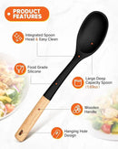 Silicone Cooking Spoons, Great for Scooping Sides and Serving Hearty Stews, BPA-Free Matte Silicone, Wooden Handle Serving Spoon for Nonstick Cooking Surfaces (Black) by CozyNest Decor