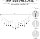 Mkono Moon Phase Wall Hanging Boho Aesthetic Room Decor Metal Moons Garland Hanging Art Bohemian Home Decoration for Girls Room Nursery Bedroom Livingroom Dorm, Ideal, Black, 55" by CozyNest Decor