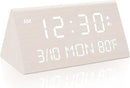 Kogonee Wooden Digital Alarm Clock, 0-100% Dimmer, 2 Alarm Settings, Weekday/Everyday Mode, 9 Mins Snooze, 12/24H, Temperature and Date Display for Office, Travel, Bedroom Alarm Clock (White) by CozyNest Decor