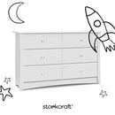 Storkcraft Crescent 6 Drawer Double Dresser (White) – GREENGUARD Gold Certified, Nursery Dresser for Kids Bedroom by TinyTreasures Baby Boutique