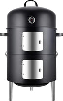 Realcook Vertical 17 Inch Steel Charcoal Smoker, Heavy Duty Round BBQ Grill for Outdoor Cooking, Black by GreenHaven Gardens