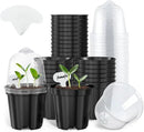 homenote Nursery Pots for Plants,3 Inch Plant Pot for Planting with Humidity Domes Plastic Seedling with Drainage Holes Seed Starter Flower with 10 Labels Black (30 Pack) by GreenHaven Gardens