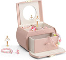 Vlando Musical Jewelry Box with Spinning Ballerina, Lockable Girls’ Jewelry Organizer for Necklaces Rings and Hair Accessories, Gift for Girls and Kids, Pink by TinyTreasures Baby Boutique