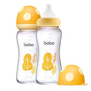 YOHKOH Natural Glass Baby Bottle with Natural Response Nipple, Newborn Anti-Colic Baby Bottles, Wide Neck Mushroom Cap Baby Bottle, Clear (8.8oz (Pack of 2), Yellow) by TinyTreasures Baby Boutique