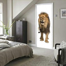3D Lion Door Stickers - Peel & Stick - Waterproof & Washable - Matt Finish - Realistic Animal Print - Adults - 31.5 x 78.7 inch - 2 PARTS by GreenHaven Gardens