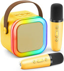 Mini Karaoke Machine for Kids Adults, Portable Karaoke Microphone Singing Speaker Bluetooth Karaoke Player with 2 Wireless Mic, Birthday Gifts for Girls Boys 4-12 Year Old, Family Home Party(Yellow) by TinyTreasures Baby Boutique
