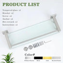 Alise Bathroom Glass Shelf with Stainless Steel Railing, Brushed Nickel Small Tempered Glass Floating Wall Shelf Over The Toilet, 16 inch