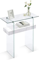 ivinta Glass Console Table with Storage, 31.5'' Modern Narrow Sofa Table with Storage Shelves for Living Room, Hallway, Foyer, Bedroom 5103 (White) by CozyNest Decor
