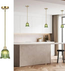Modern Gold Pendant Light Brushed Brass Mid Century Chandelier Green Glass Shades Adjustable Rods Farmhouse Ceiling Hanging Lighting Fixture Kitchen Island Dining Room Bedroom by CozyNest Decor