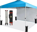CROWN SHADES 10x10 Pop Up Canopy with 1 Side Wall - Beach Tent with One Push Setup - Outdoor Sun Shade for Events, Parties, Camping - Gazebo with STO-N-Go Cover Bag (Sky Blue) by GreenHaven Gardens