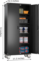 72" H Metal Storage Cabinet with 2 Doors and 4 Adjustable Shelves, Garage Storage Cabinet with Wheels for Garage Home, Required-Assembly,Black by GreenHaven Gardens