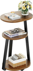 Side Table, Small End Table with Metal Frame, 3-Tier Bedside Tables, Round Side Tables for Living Room Bedroom Couch Bathroom, Oval, Vintage Brown by CozyNest Decor