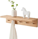 Oak Wood Wall Shelf with 5 Hooks, Entryway Shelf Coat Rack with Hooks Floating Shelves with Hooks for Clothes Hats Towel Purse Robes, Bathroom Mudroom Bedroom (20 inch) by CozyNest Decor