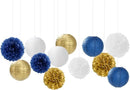 Navy-Blue Gold Party-Decorations Paper-Flowers Lanterns - 15PCS Royal White Baby Bridal Shower Tissue Pom Poms Streamers, Bachelorette Birthday Wedding Graduation Hanging Supplies Decor Hugfond by CozyNest Decor
