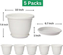 5 Packs 10 inch Plant Pots + Saucer, Planters for Indoor & Outdoor Plants with Drainage Holes | Plastic Flower Pots, Large Planter (White, 10 inch) by GreenHaven Gardens