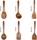 GreyWooden Kitchen Utensil Set, 6Pcs Wooden Cooking Utensils for Non-Stick Pan, 100% Natural Teak Wooden Spatula by CozyNest Decor