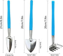 Mini Gardening Tools, 3Pcs Stainless Succulent Tools Kit Shovel Rake Trowel, 2 Colors Hand Shovel for Gardening for Indoor Small Plants, Succulents, Potted Plants, Bonsai (Blue)