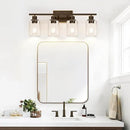 4 Light Bathroom Light Fixtures, Oil-Rubbed Bronze Modern Vanity Lights with Clear Glass Shades, Bathroom Wall Lamp for Mirror Living Room Cabinet by CozyNest Decor