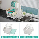 2 Tier Large Dish Drying Rack - Extendable Dish Rack, 2-in-1 Anti-Rust Stainless Steel Dishrack for Kitchen Counter and Sink, Dish Strainer with Utensil Holder & Cup Holder(White) by CozyNest Decor