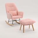 Boucle Rocking Chair with Ottoman and Pillow, Sherpa Furry Accent Arm Chair Lounger, Teddy Fabric Glider Rocker Chair for Living Room/Bedroom/Nursery, High Back, Pink by TinyTreasures Baby Boutique