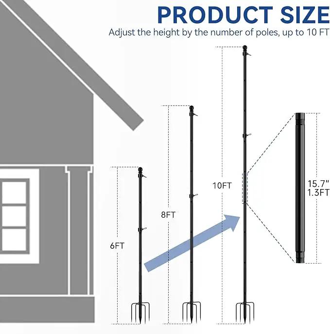 ZMTECH 10 FT Flag Pole with American Flag in Ground, Extra Thick Flag Pole Kit for Yard,Windproof Ground Flag Poles for Outside House Residential or Commercial（1 PACK）, photo 2 of 6