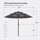 Kingdura 10ft 3-Tier Patio Umbrella, Outdoor Table Umbrella with Easy Crank & Tilt, 8 Reinforced Ribs, UV Protection for Deck, Pool, Market, Backyard (Grey) by GreenHaven Gardens