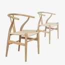 Wishbone Chair Natural Solid Wood Dining Chair/Hans Vegner Y Chair Rattan and Wood Accent Armrest Chairs (Ash Wood + Natural Color) by CozyNest Decor