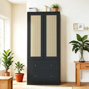 64.2" Tall Rattan Black Kitchen Pantry, Storage Cabinet with Doors and Drawers, Freestanding Wooden Organizer for Kitchen, Dining Room by CozyNest Decor
