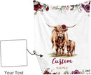 Personalized Nursery Crib Bedding Set: Custom Name 5 Piece Baby Crib Sets with Rose Highland Cow Pattern - Toddler Double Layer Blanket Set, Comfortable Crib Bed Sheets for Baby Grils by TinyTreasures Baby Boutique