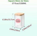 Square Glass Jars Canister with Wood Lid 37 FL OZ [Set of 4], Container Jar with Sealing, Lids for Oat Pasta Flour Cereal Rice Sugar Tea Coffee Beans, Best for Kitchen & Pantry by CozyNest Decor