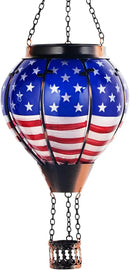 18inch Hot Air Balloon Solar Lantern with Flickering Flame Hanging Solar Outdoor Lantern Lights Waterproof Lanterns for Garden Patio Yard Party Decoration Star Flag