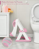 Forbena Girls Potty Training Seat with Step Stool Ladder, Pink Toilet Potty Seat for Baby Girl Toddlers, Kids Chair Stairs with Handles and Soft Cushion (White and Pink) by TinyTreasures Baby Boutique