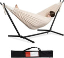 PNAEUT Double Hammocks with Stand for Outside, Portable Space Saving Heavy-Duty Steel Stand for Indoor Outdoor Patio with Carrying Bag, 450 lbs Capacity (Beige) by GreenHaven Gardens