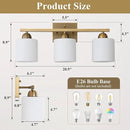 Stainless Steel Milk Glass Vanity Lights for Bathroom, 3 Light Brass Bathroom Light Fixtures Over Mirror, Ceramic E26 Sockets Wall Mounted by CozyNest Decor