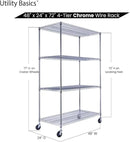 48"x24"x72" Chrome Premium Metal Steel Wire Shelving 4-Tier NSF 3200 LBS MAX Capacity Heavy Duty Storage Rack for Garages, Commercial Spaces, Hospitals, & Schools w/Premium Wheels by CozyNest Decor