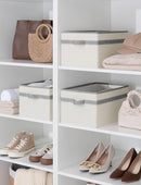 StorageWorks Storage Baskets for Shelves, Foldable Fabric Closet Storage Bins with Handles, Fabric Storage Bins Clothes Organizer, Beige and Gray, 3-Pack, Large by TinyTreasures Baby Boutique