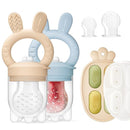 2 Packs Baby Fruit Feeder & Freezer Nibble Tray Combo, Push Pop Baby Food Feeder to Safely Introduce New Foods, Fresh & Frozen Food Silicone Feeder, 100% Food Grade, BPA Free (Caramel & Blue) by TinyTreasures Baby Boutique