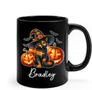 Personalized Tortoiseshell Pumpkins Black Ceramic Cup, Halloween Tortoiseshell Coffee Mug Gift for Cat Lover, Customized Pet's Name Cup 11oz 15oz, Spooky Halloween Cat Mug, Pet Lover Present by TinyTreasures Baby Boutique