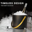 4L Ice Bucket with Silicone Lid, Scoop, Gold Tongs & Strainer, Stainless Steel Double Wall Insulated Ice Buckets for Parties & Cocktail Bar Outdoor Champagne Ice Container Bin, Black by CozyNest Decor