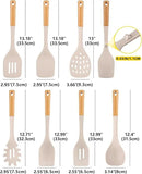 Silicone Kitchen Utensil Set for Non Stick Cookware, 7 Pcs Heat Resistant Cooking Utensils with Wooden Handle, BPA Free Kitchen Tools with Spatulas, Spoons, Skimmer and Pasta Fork (KHAKI) by CozyNest Decor