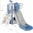 YUFU 5 in 1 Toddler Slide, Kids Slide with Climber, Basketball Hoop and Ball, Outdoor Indoor Playset for Toddlers Age 1-3 (Blue+Gray) by TinyTreasures Baby Boutique