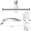 All-Purpose Stainless Steel Shower Squeegee for Shower Glass Door with 2 Adhesive Hooks, Bathroom Cleaner Tool Household Window Mirror Squeegee for Glass Doors, Cleaning Tile Wall, Car, 14 Inch Silver by CozyNest Decor