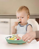 Stainless Steel Toddler Suction Plate with Lid, Deeper 9" Divided Plates with Removable Silicone Sleeves for Kids, Non Toxic & BPA Free | Unbreakable Baby Snack Dishes Set of 2, Green & Purple by TinyTreasures Baby Boutique